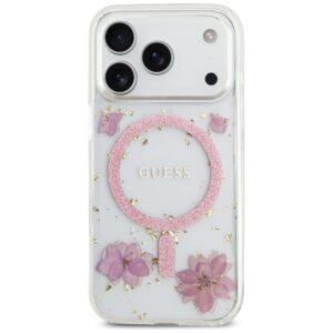 Dėklas Guess Resin Flowers Glitter MagSafe Apple iPhone 17 Pro rožinės spalvos - Image 3