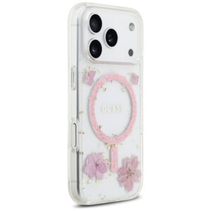 Dėklas Guess Resin Flowers Glitter MagSafe Apple iPhone 17 Pro rožinės spalvos - Image 4