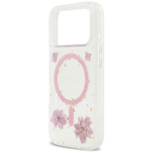 Dėklas Guess Resin Flowers Glitter MagSafe Apple iPhone 17 Pro rožinės spalvos - Image 6