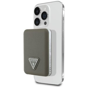 Power Bank Guess Grained Triangle 5000mAh 15W USB-C MagSafe Inductive brown - Image 1
