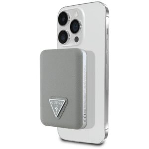Power Bank Guess Grained Triangle 5000mAh 15W USB-C MagSafe Inductive beige - Image 1
