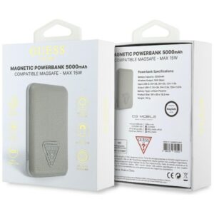 Power Bank Guess Grained Triangle 5000mAh 15W USB-C MagSafe Inductive beige - Image 5
