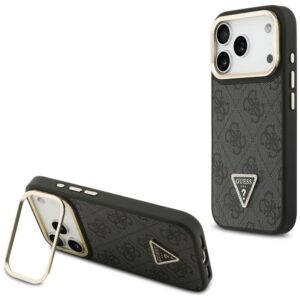 Dėklas Guess 4G PU Triangle Logo & Stand Camera Magsafe Apple iPhone 17 Pro juodos spalvos