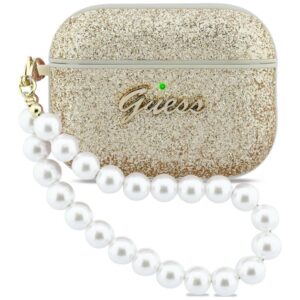 Dėklas Guess Glitter Pearl Strap skirtas AirPods Pro 3 aukso spalvos