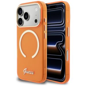 Dėklas Guess IML Script Metal MagSafe Apple iPhone 17 Pro orange