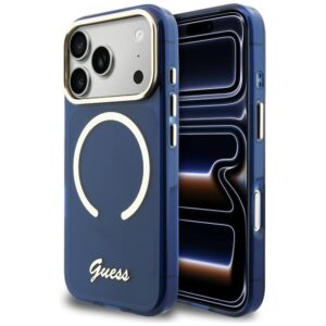 Dėklas Guess IML Script Metal MagSafe Apple iPhone 17 Pro blue