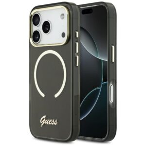 Dėklas Guess IML Script Metal MagSafe Apple iPhone 17 Pro Max juodos spalvos