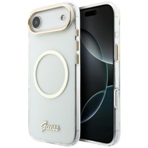Dėklas Guess IML Script Metal MagSafe Apple iPhone 17 Air skaidrus