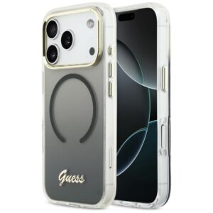 Dėklas Guess IML Gradient Script Metal MagSafe Apple iPhone 17 Pro juodos spalvos