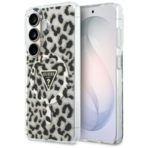 Dėklas Guess IML Leopard Print Triangle MagSafe Samsung Galaxy S26 juodos spalvos