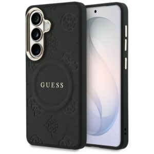 Dėklas Guess Saffiano Peony Embossed Ring MagSafe Samsung Galaxy S26 juodos spalvos