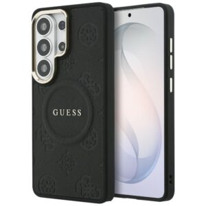 Dėklas Guess Saffiano Peony Embossed Ring MagSafe Samsung Galaxy S26 Ultra juodos spalvos