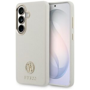 Dėklas Guess Rhinestone Round Logo MagSafe Samsung Galaxy S26 beige