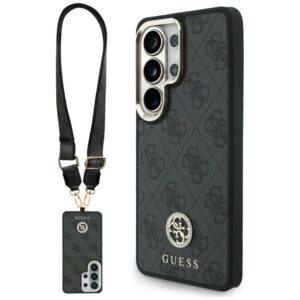 Dėklas Guess 4G Big Rhinestone Triangle Strap MagSafe for Samsung Galaxy S26 Ultra juodos spalvos