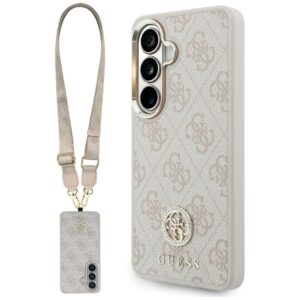 Dėklas Guess 4G Big Rhinestone Triangle Strap MagSafe for Samsung Galaxy S26 rožinės spalvos