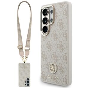 Dėklas Guess 4G Big Rhinestone Triangle Strap MagSafe for Samsung Galaxy S26 Ultra rožinės spalvos