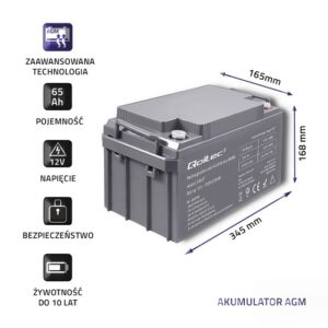 Qoltec 53037 AGM akumuliatorius | 12 V | 65Ah | maks. 780A - Image 3