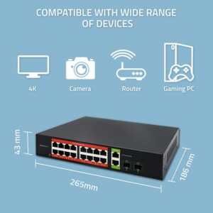 Qoltec 52292 Gigabito Ethernet PoE komutatorius | 16x RJ45 | 2x RJ45 Uplink | 2x SFP | 1000 Mb/s - Image 2