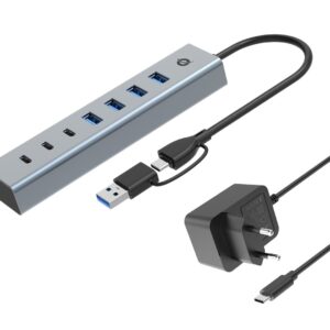 Conceptronic HUBBIES20GP sąsajos šakotuvas USB 3.2 Gen 1 (3.1 Gen 1) Type-C 5000 Mbit/ai Pilka