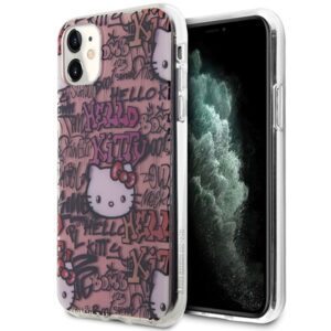 Hello Kitty HKHCN61HDGPTP Apple iPhone 11 / Xr 6.1"rožinės spalvos kietas dėklas IML Tags Graffiti