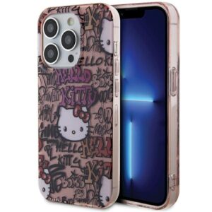 Hello Kitty HKHCP13LHDGPTP Apple iPhone 13 Pro/ 13 6.1" rožinės spalvos kietas dėklas IML Tags Graffiti