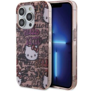 Hello Kitty HKHCP15LHDGPTP Apple iPhone 15 Pro 6.1" rožinės spalvos kietas dėklas IML Tags Graffiti