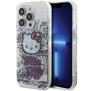 Hello Kitty HKHCP13XHDGPHT Apple iPhone 13 Pro Max 6.7" baltos spalvos kietas dėklas IML Kitty On Bricks Graffiti