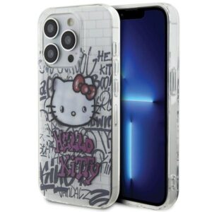 Hello Kitty HKHCP15LHDGPHT Apple iPhone 15 Pro 6.1" baltos spalvos kietas dėklas IML Kitty On Bricks Graffiti