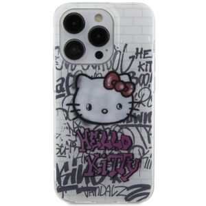Hello Kitty HKHCP15LHDGPHT Apple iPhone 15 Pro 6.1" baltos spalvos kietas dėklas IML Kitty On Bricks Graffiti - Image 3