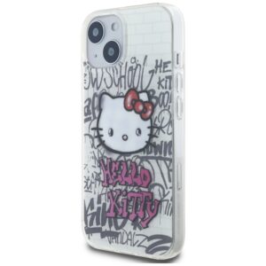 Hello Kitty HKHCP15SHDGPHT Apple iPhone 15 /14 / 13 6.1" baltos spalvos kietas dėklas IML Kitty On Bricks Graffiti - Image 2