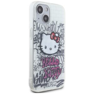 Hello Kitty HKHCP15SHDGPHT Apple iPhone 15 /14 / 13 6.1" baltos spalvos kietas dėklas IML Kitty On Bricks Graffiti - Image 4