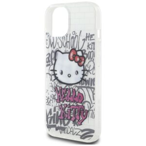 Hello Kitty HKHCP15SHDGPHT Apple iPhone 15 /14 / 13 6.1" baltos spalvos kietas dėklas IML Kitty On Bricks Graffiti - Image 6
