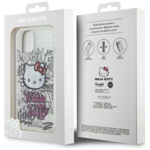 Hello Kitty HKHCP15SHDGPHT Apple iPhone 15 /14 / 13 6.1" baltos spalvos kietas dėklas IML Kitty On Bricks Graffiti - Image 8