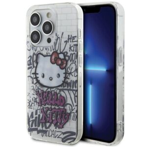 Hello Kitty HKHCP15XHDGPHT Apple iPhone 15 Pro Max 6.7" baltos spalvos kietas dėklas IML Kitty On Bricks Graffiti