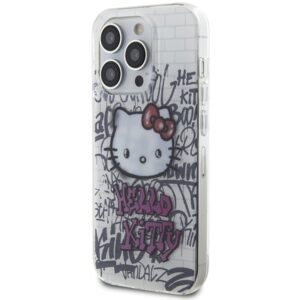 Hello Kitty HKHCP15XHDGPHT Apple iPhone 15 Pro Max 6.7" baltos spalvos kietas dėklas IML Kitty On Bricks Graffiti - Image 2