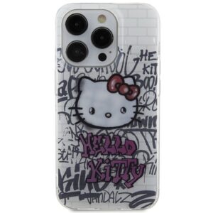Hello Kitty HKHCP15XHDGPHT Apple iPhone 15 Pro Max 6.7" baltos spalvos kietas dėklas IML Kitty On Bricks Graffiti - Image 3