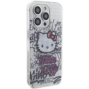 Hello Kitty HKHCP15XHDGPHT Apple iPhone 15 Pro Max 6.7" baltos spalvos kietas dėklas IML Kitty On Bricks Graffiti - Image 4