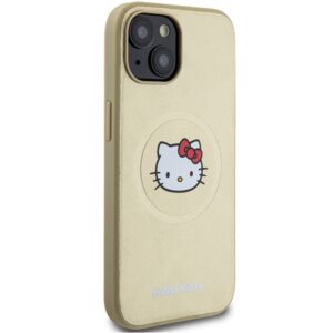 Hello Kitty HKHMP14SPGHCKD Apple iPhone 14 /15 / 13 6.1" gold kietas dėklas Leather Kitty Head MagSafe - Image 4