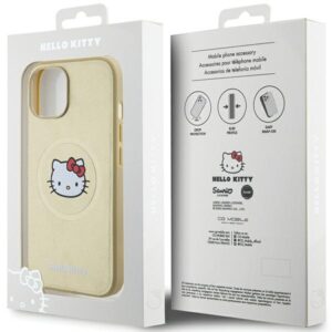 Hello Kitty HKHMP14SPGHCKD Apple iPhone 14 /15 / 13 6.1" gold kietas dėklas Leather Kitty Head MagSafe - Image 8