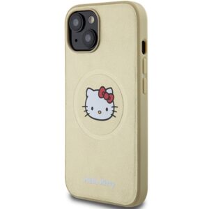 Hello Kitty HKHMP15SPGHCKD Apple iPhone 15 /14 / 13 6.1" gold kietas dėklas Leather Kitty Head MagSafe - Image 2