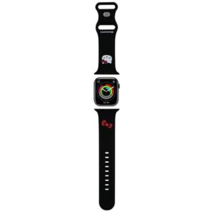 Hello Kitty apyrankė HKAWLSCHBLK Apple Watch 42/44/45/49mm juodos spalvos apyrankė Silicone Kitty Head