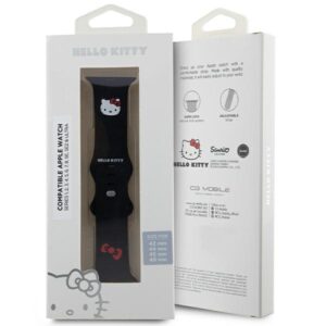 Hello Kitty apyrankė HKAWLSCHBLK Apple Watch 42/44/45/49mm juodos spalvos apyrankė Silicone Kitty Head - Image 5