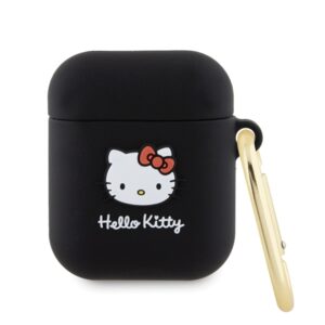 Hello Kitty HKA23DKHSK AirPods 1/2 Dėklas juodos spalvos Silicone 3D Kitty Head