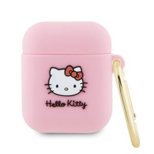 Hello Kitty HKA23DKHSP AirPods 1/2 Dėklas rožinės spalvos Silicone 3D Kitty Head