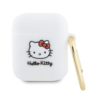 Hello Kitty HKA23DKHSH AirPods 1/2 Dėklas baltos spalvos Silicone 3D Kitty Head
