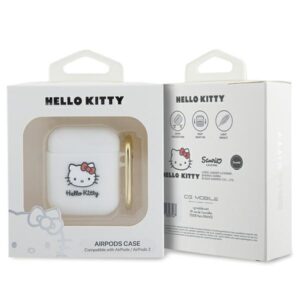 Hello Kitty HKA23DKHSH AirPods 1/2 Dėklas baltos spalvos Silicone 3D Kitty Head - Image 3