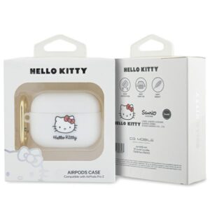 Hello Kitty HKAP23DKHSH AirPods Pro 2 (2022/2023) Dėklas baltos spalvos Silicone 3D Kitty Head - Image 4
