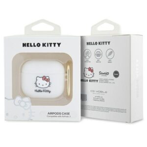 Hello Kitty HKA33DKHSH AirPods 3 Dėklas baltos spalvos Silicone 3D Kitty Head - Image 3