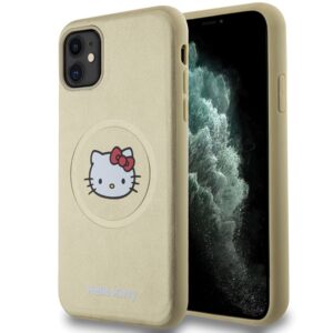 Hello Kitty HKHMN61PGHCKD Apple iPhone 11 / Xr 6.1" Gold kietas dėklas Leather Kitty Head MagSafe