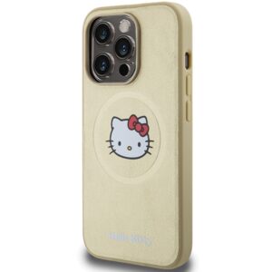Hello Kitty HKHMP15LPGHCKD Apple iPhone 15 Pro 6.1" Gold kietas dėklas Leather Kitty Head MagSafe - Image 2